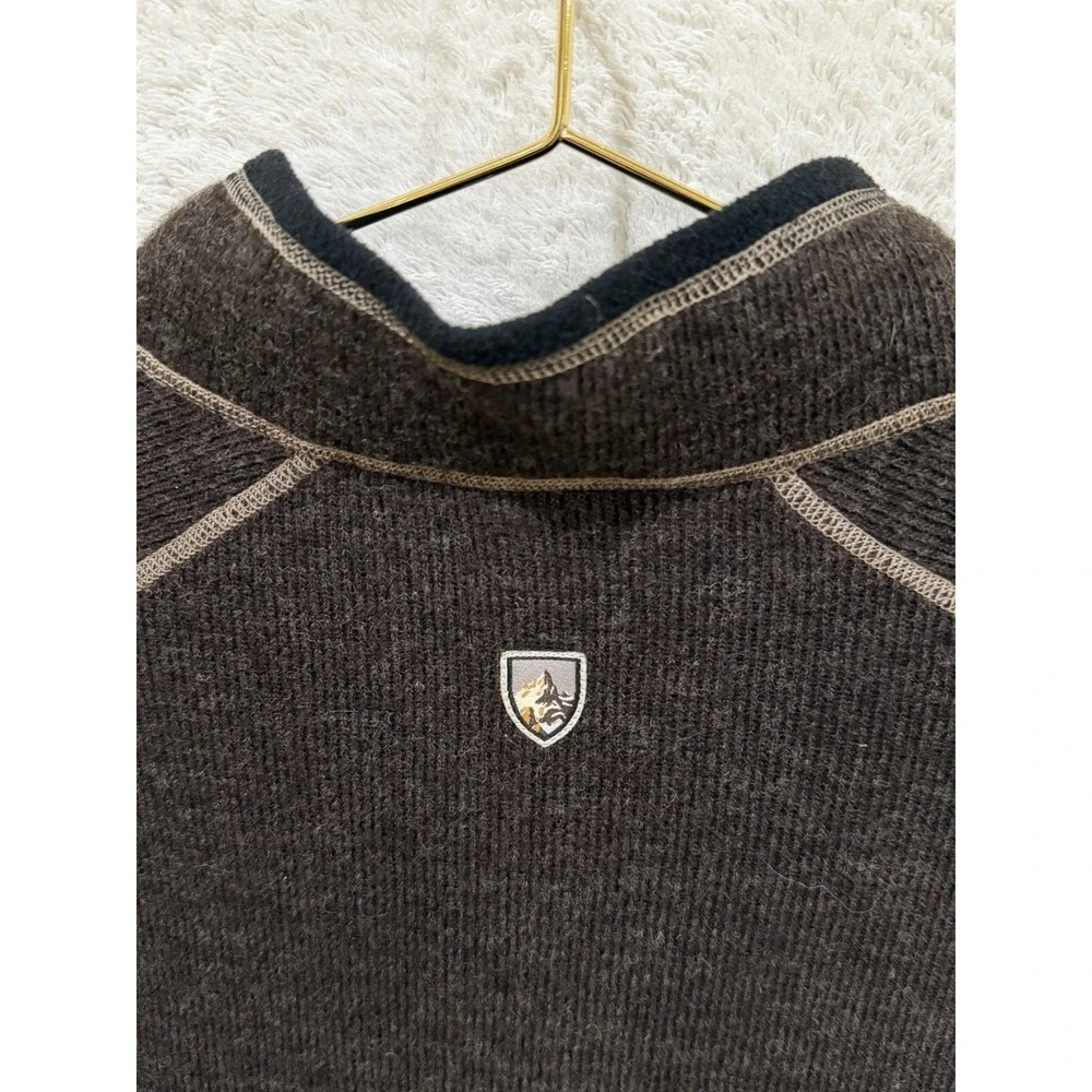 Kuhl Sweater Mens XL Brown Wool Blend Thor 1/4 Zip Thermal‎ Knit Pullover Lined